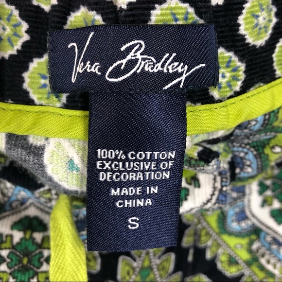 Vera Bradley Pajama Pants Small Cotton Corduroy Print green black white blue - Picture 3 of 11